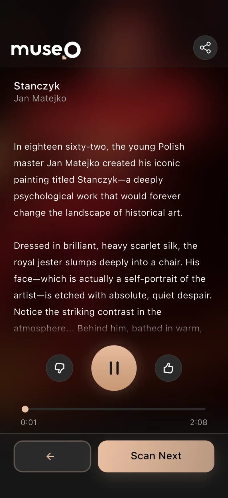 Prawdziwe dzieło zeskanowane i rozpoznane w aplikacji Museo