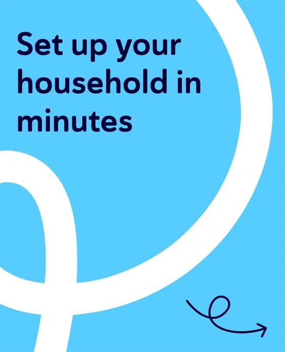 Headline post: Set up your household in minutes, on sky blue with the white Prenta loop