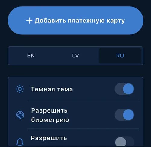 Profile settings in Russian
