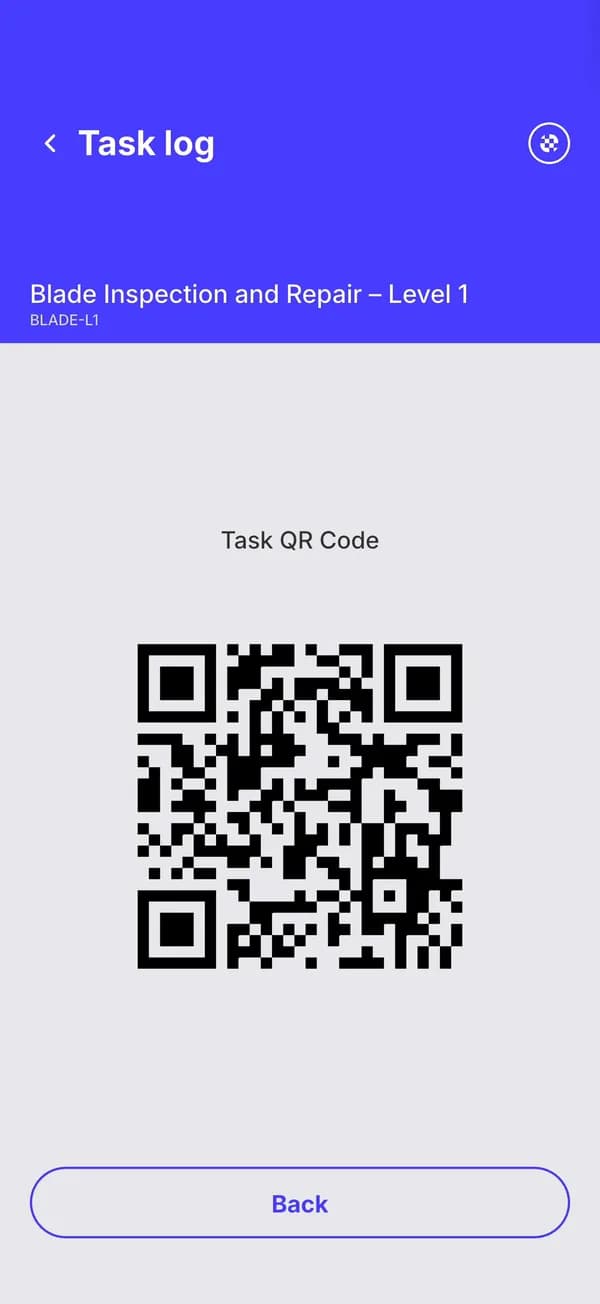 The Task QR Code screen in the Skillcredible app